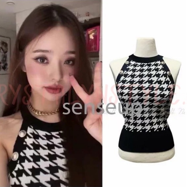 *IMPORT* Tank Top / Crop Top / Camisoles Sexy / Jacquard / Houndstooth Botton Free Zia Korea Halter 