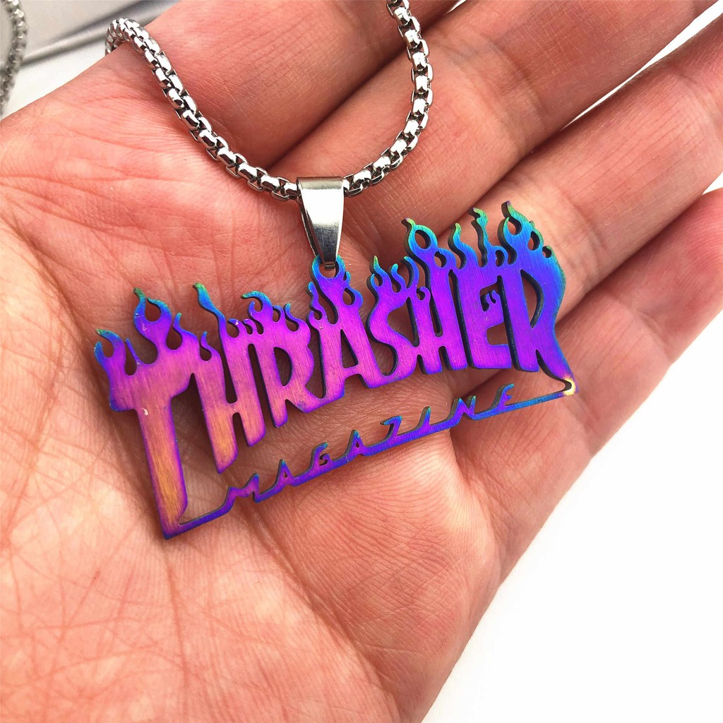 [COD] Kalung HipHop Rantai Dengan Liontin Api Thrasher Majalah Gaya HipHop Fashion Pria dan Wanita