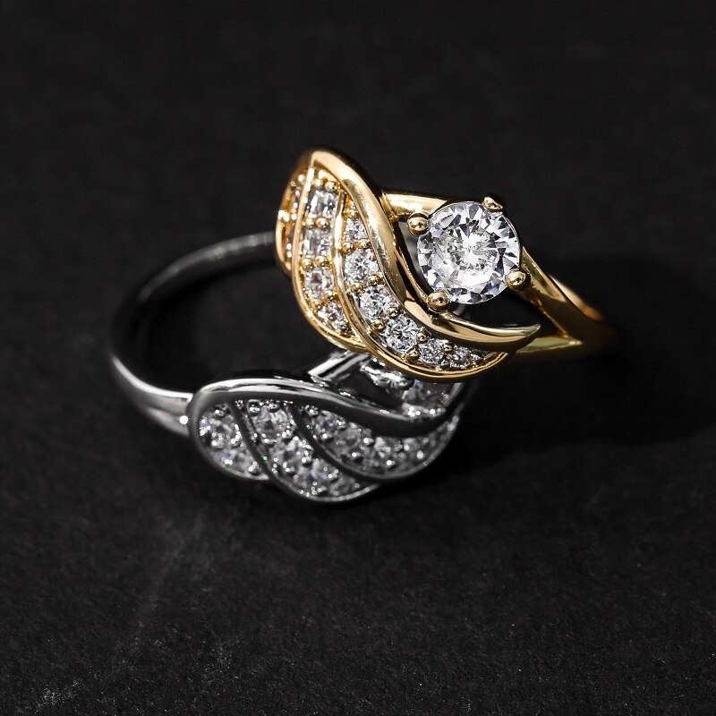 New Angel Wings Rhinestone Zircon Women's Ring Fashion Wedding Party Jewelry Accessories