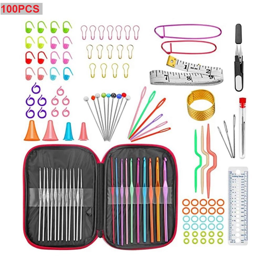 Jarum Rajut Set 58pcs 100pcs Set Alat Rajut Set Hakpen Set Perlengkapan Rajut Set BOX Tas