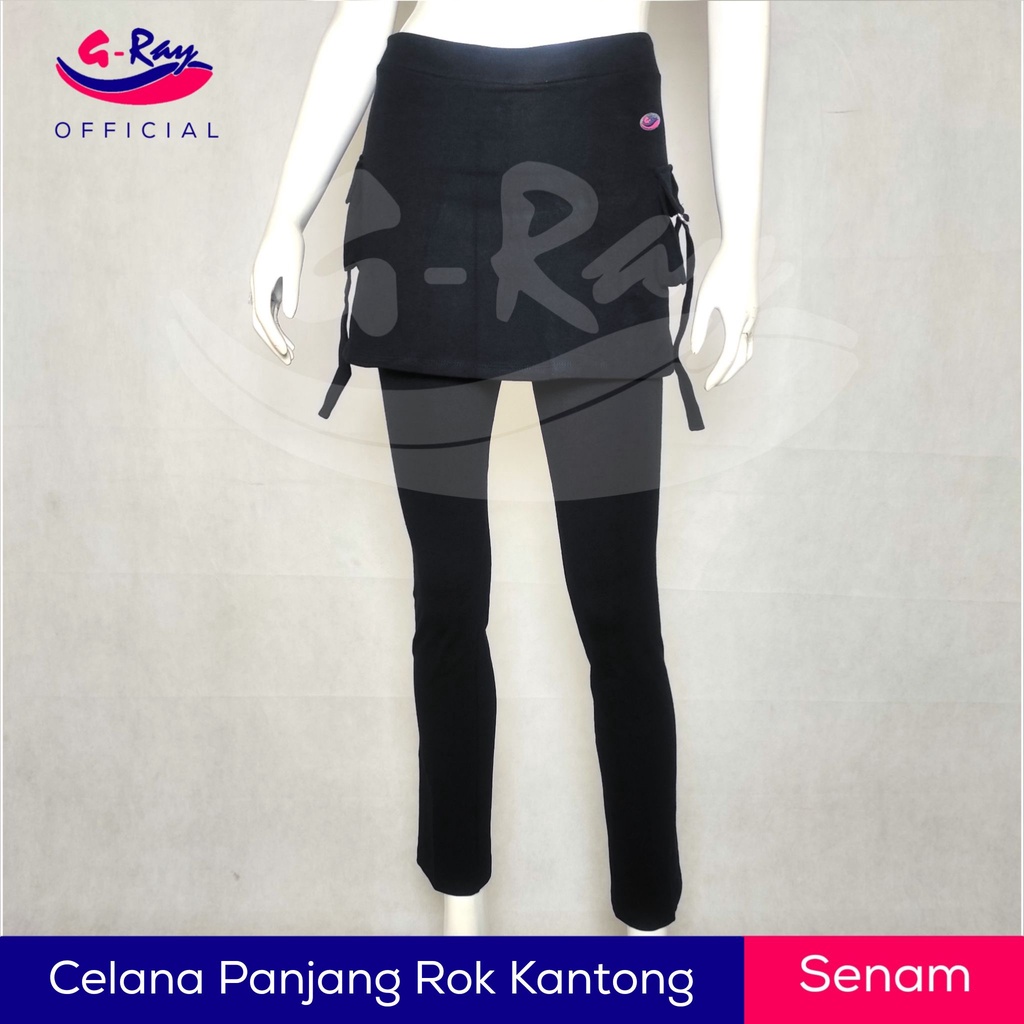 Celana Panjang Senam Katun Spandex Rok Kantong / Celana Senam Kargo Rok / PDL Rok Muslimah | G-Ray