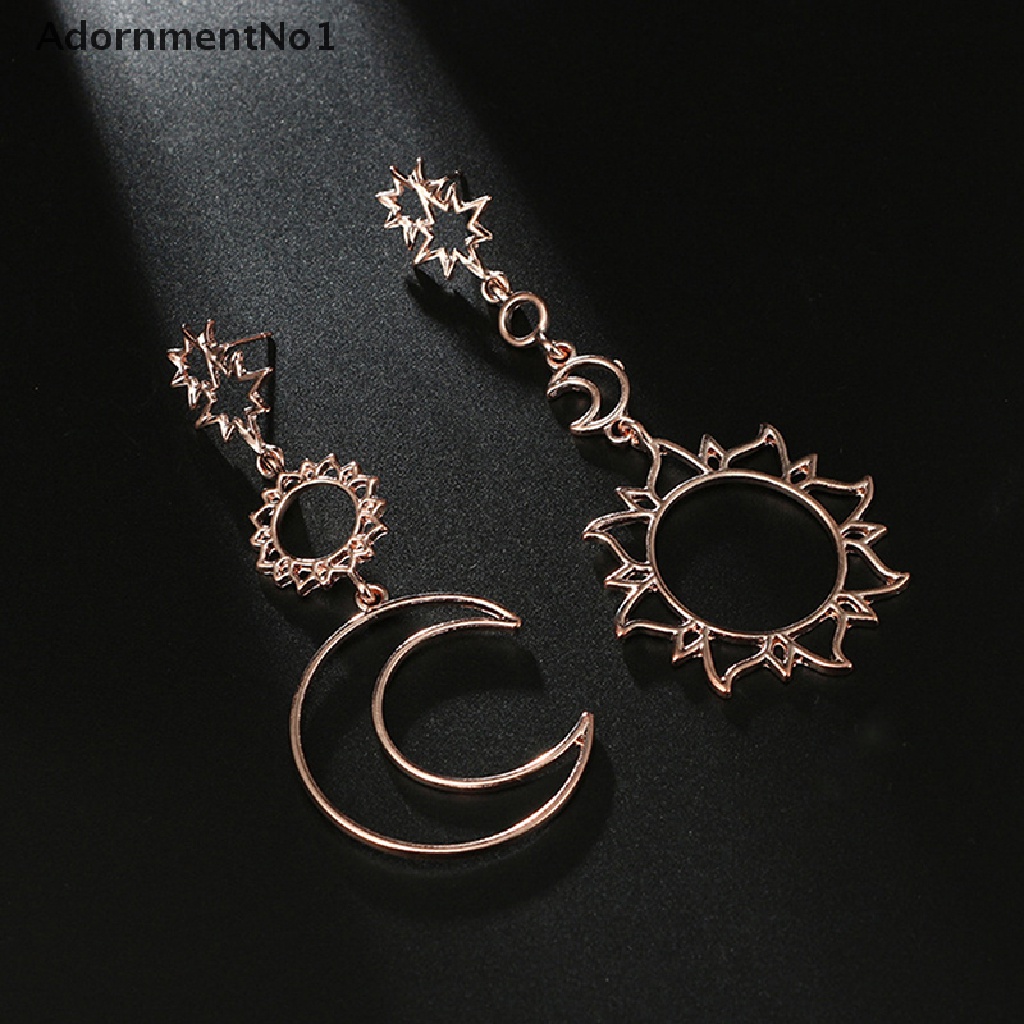 (AdornmentNo1) 1 Pasang Anting Tusuk Gantung Wanita Bahan Metal Desain Bulan / Bintang / Matahari / Geometri Hollow Untuk Hadiah