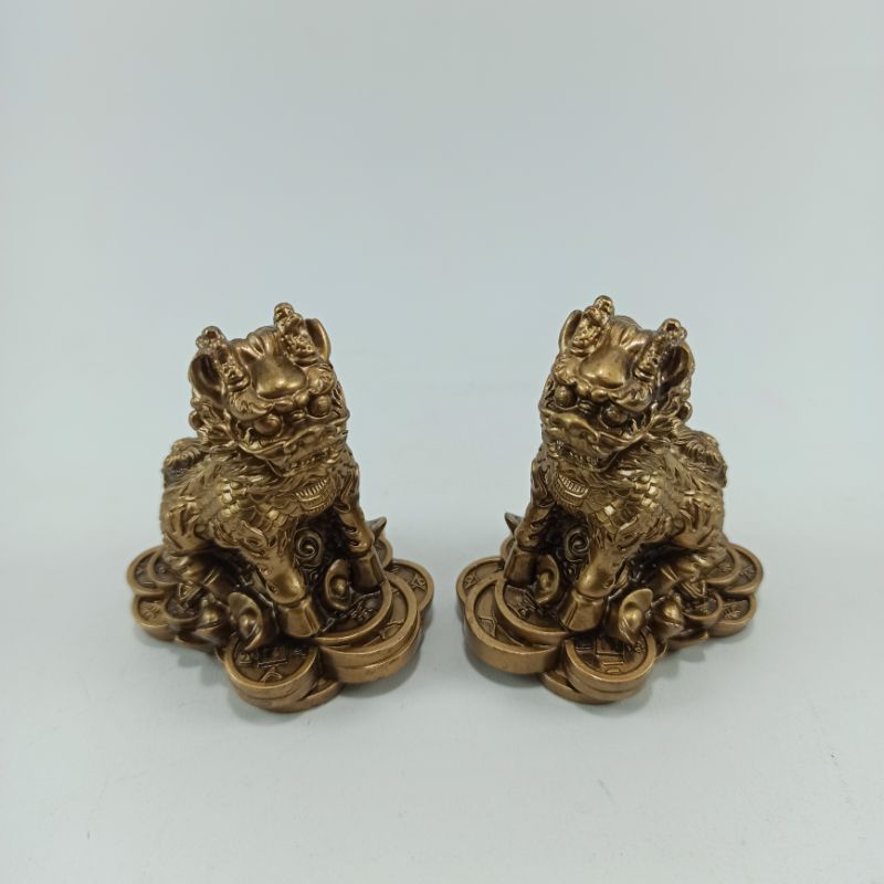 SEPASANG PATUNG QILIN WARNA BRONZE