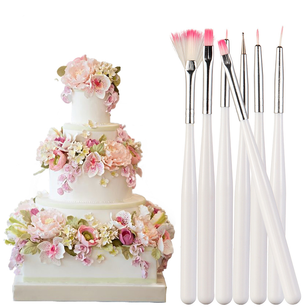 7pcs / Set Pena Kuas Lukisan Icing Warna-Warni Untuk Alat Dekorasi Kue