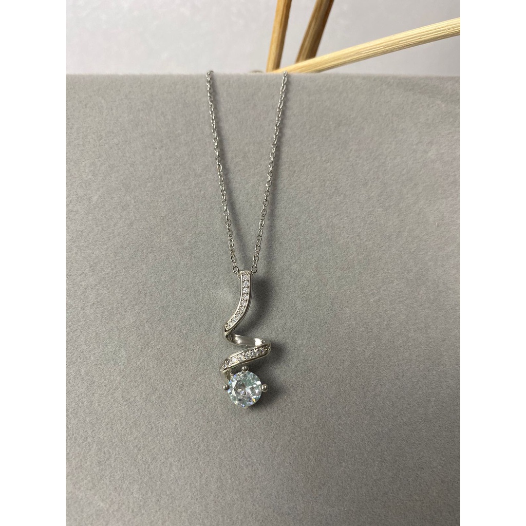 COD! kalung titanium wanita liontin diamond zircon silver anti karat import