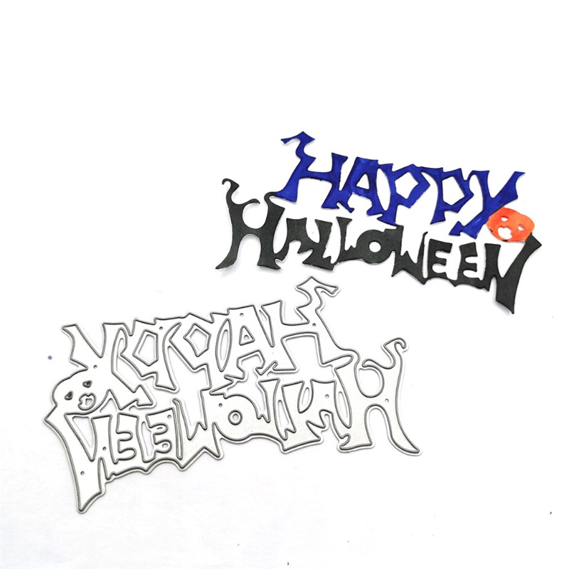 Cetakan Stensil Cutting Dies Motif Happy Halloween Bahan Metal Untuk Scrapbook / Craft DIY