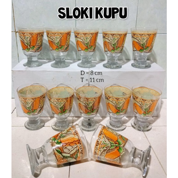 sloki gelas kaca kupu batik mewah 12pcs