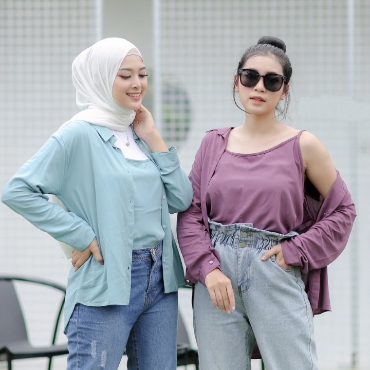 Jenita Shirt Kemeja Rayon Free Tangtop / Saha Blouse Rayon Free Tangtop