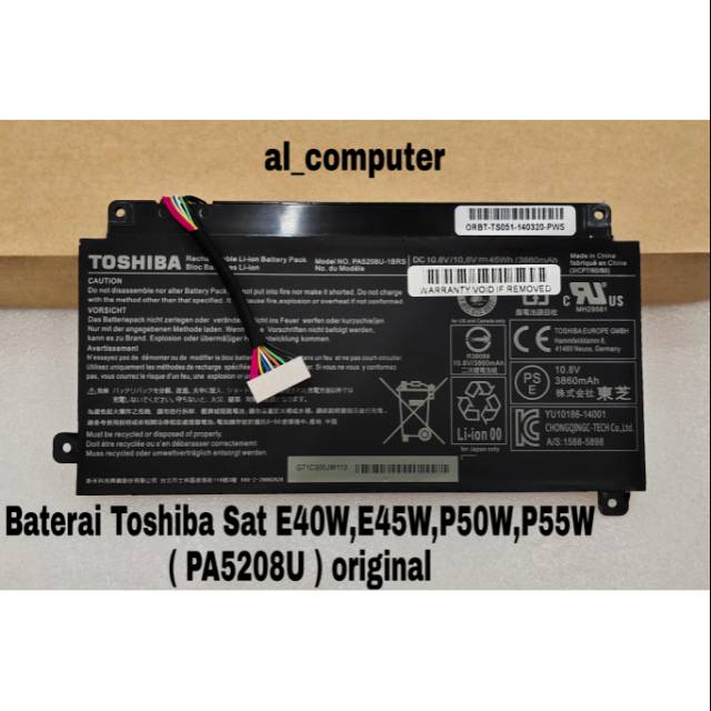 Baterai Toshiba Sat E40W E45W P50W P55W PA5208U original