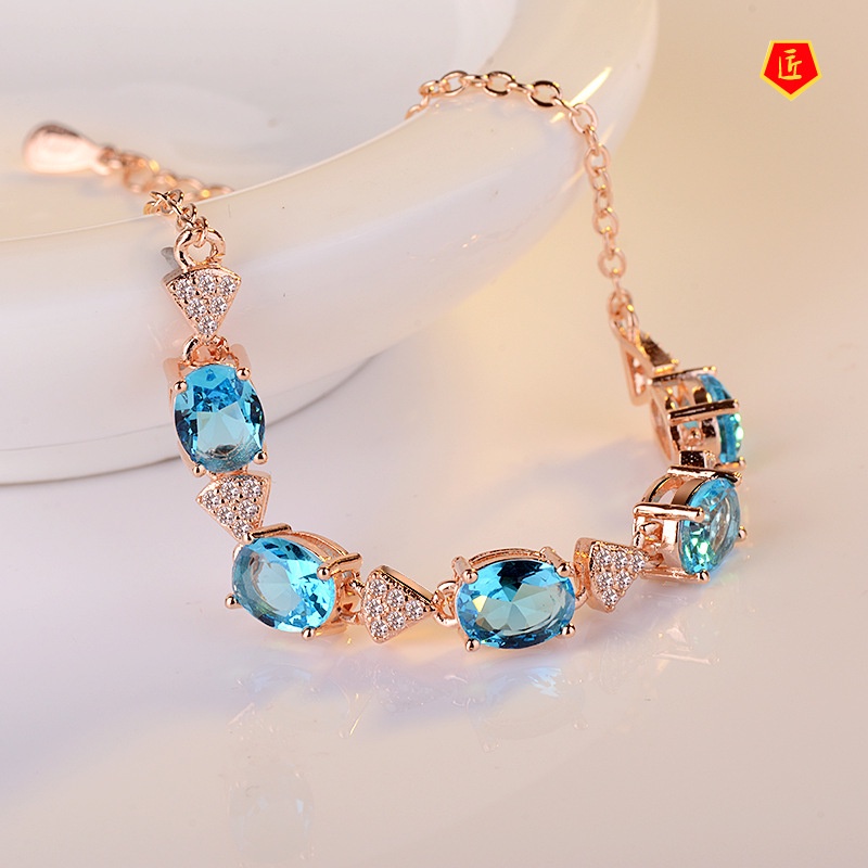 [Ready Stock]Blue Topaz Bracelet 18K Rose Gold Two Colors