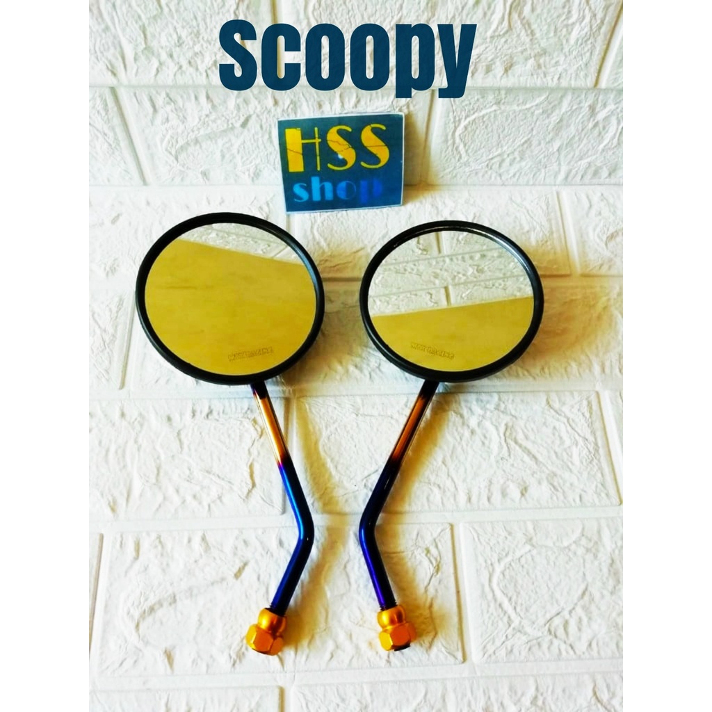 Spion Bulat Twotone Motif carbon Untuk = Honda Scoopy, Genio, Spacy.