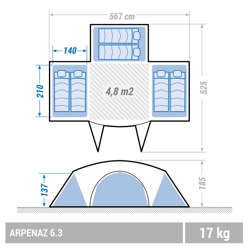 QUECHUA Arpenaz Family 6.3 Tenda 3 Kamar Untuk 6-10 Orang