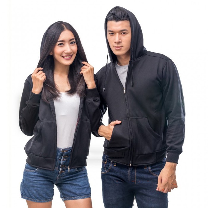 Jaket  hoodie  zipper polos resleting | jaket kupluk | jaket resleting | Hitam