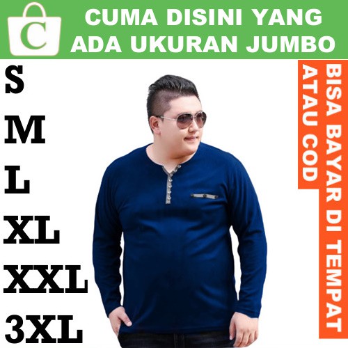 3XL XXL XL L M S Pria Kaos Jumbo Big Size Polos Panjang Kancing Kantong BIRU NAVY DONGKER TUA GELAP
