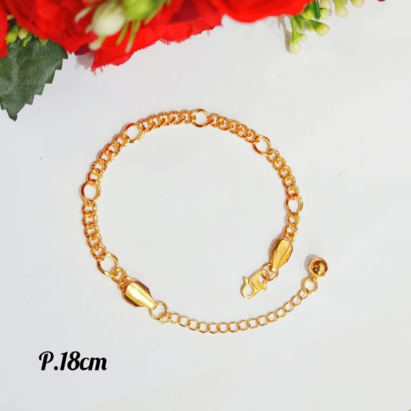 TITANIUM Gelang Dewasa Rantai+Cincin permata zircon logam emas Korea 18k anti karat