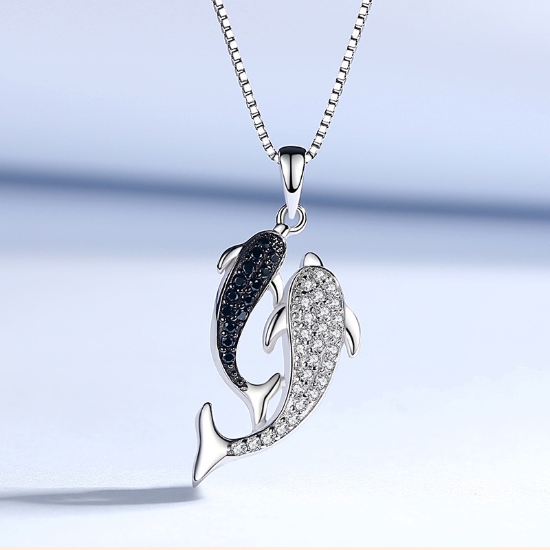 [Ready Stock]Fashion Dolphin Necklace Plated S925 Silver Jeweled Pendant