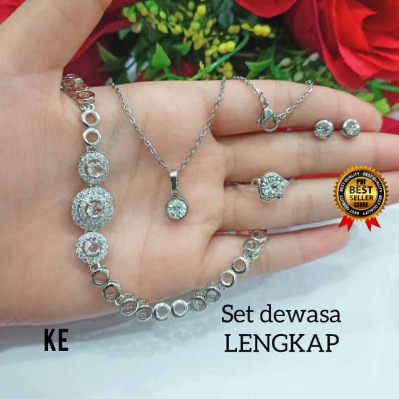 Fourfashion Set Perhiasan Dewasa Bulat Silver Kekinian PD045