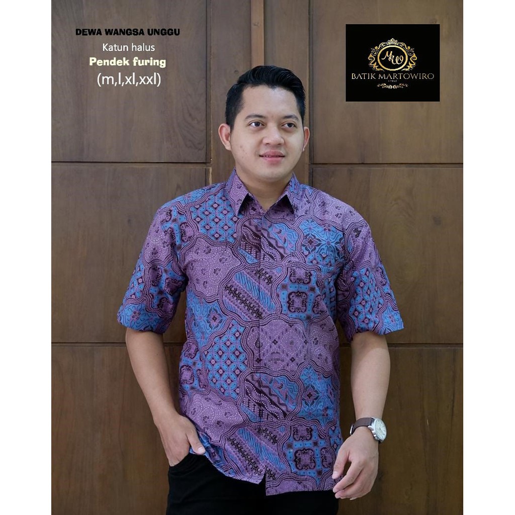 batik pria ungu BAJU kemeja batik pria lengan pendek SOLO modern PREMIUM BSO OFFICIAL