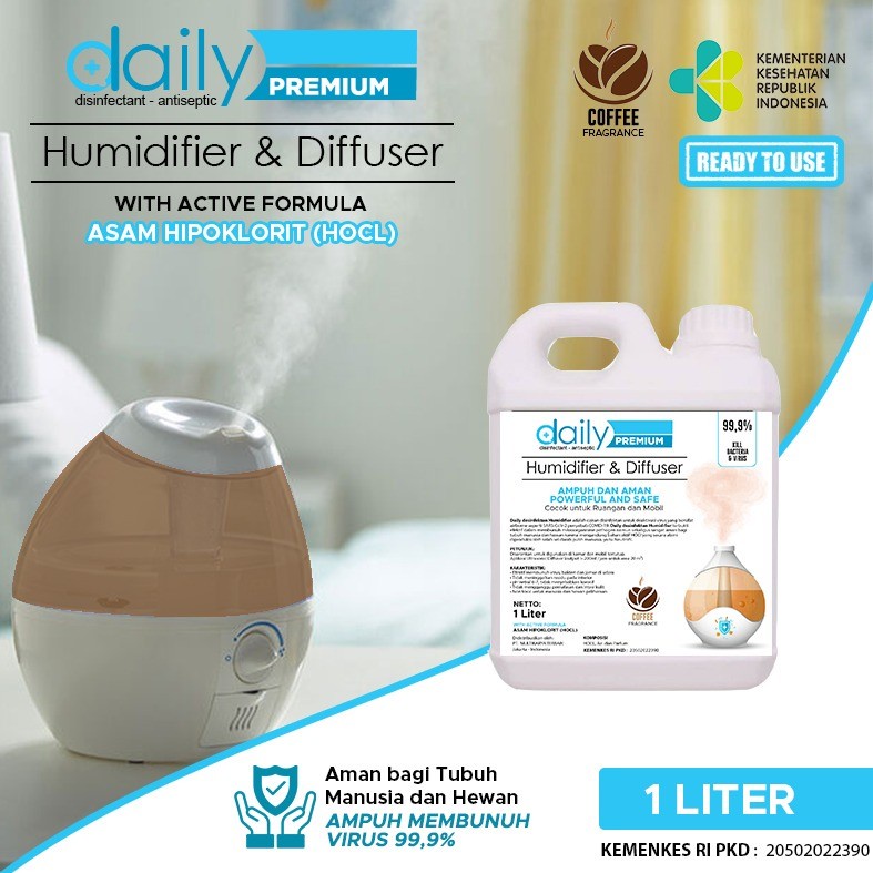 Desinfektan Khusus Humidifier &amp; Diffuser DAILY 1 Liter Aroma Coffe - Kopi REFILL 1L