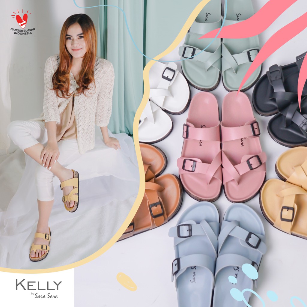 Sara Sara KELLY Sandal Slop Wanita sandal ban dua sandal jepit wanita sandal kasual terbaru