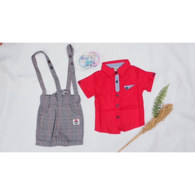 Jumpsuit Uson // Overall Uson // Setelah Kemeja Over All Uson Kemeja Merah Celana Pendek Tali dengan