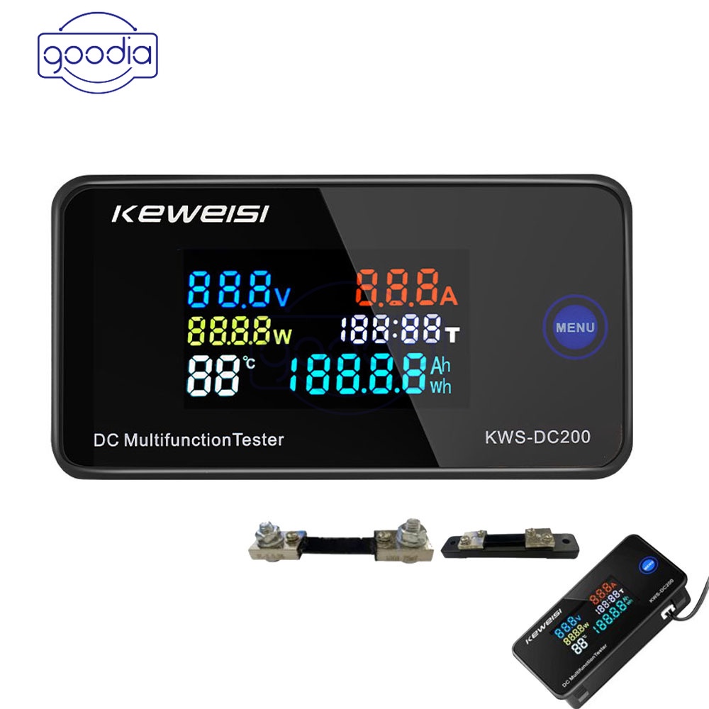 KWS-DC200 DC 0-200V 10/50/100A LED Voltage Current Temperature Digital Meter Built-in Shunt