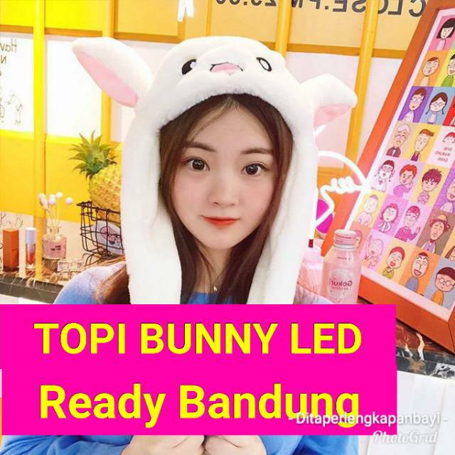 READY BANDUNG TOPI BUNNY HAT LED KOREAN HAT TOPI TELINGA NAIK TURUN TELINGA LAMPU LUCU KOREAN HAT