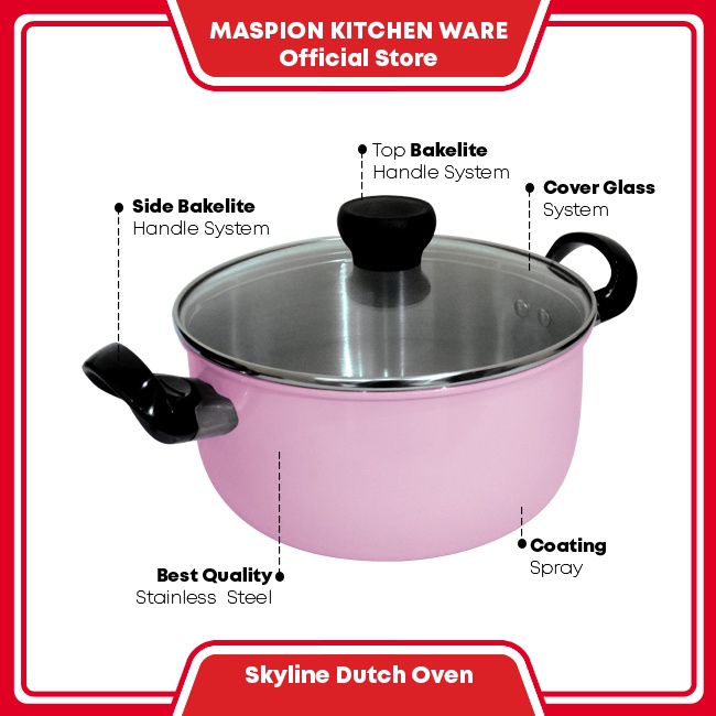 MASPION MAXIM Panci Dutch Oven Stainless 20 cm COLOURIS Skyline Maxim DENGAN TUTUP KACA  WARNA RANDOM  MAXIM COLOURIS SKYLINE STAINLESS STEEL PANCI SAUCEPOT DUCTH OVEN 20 CM