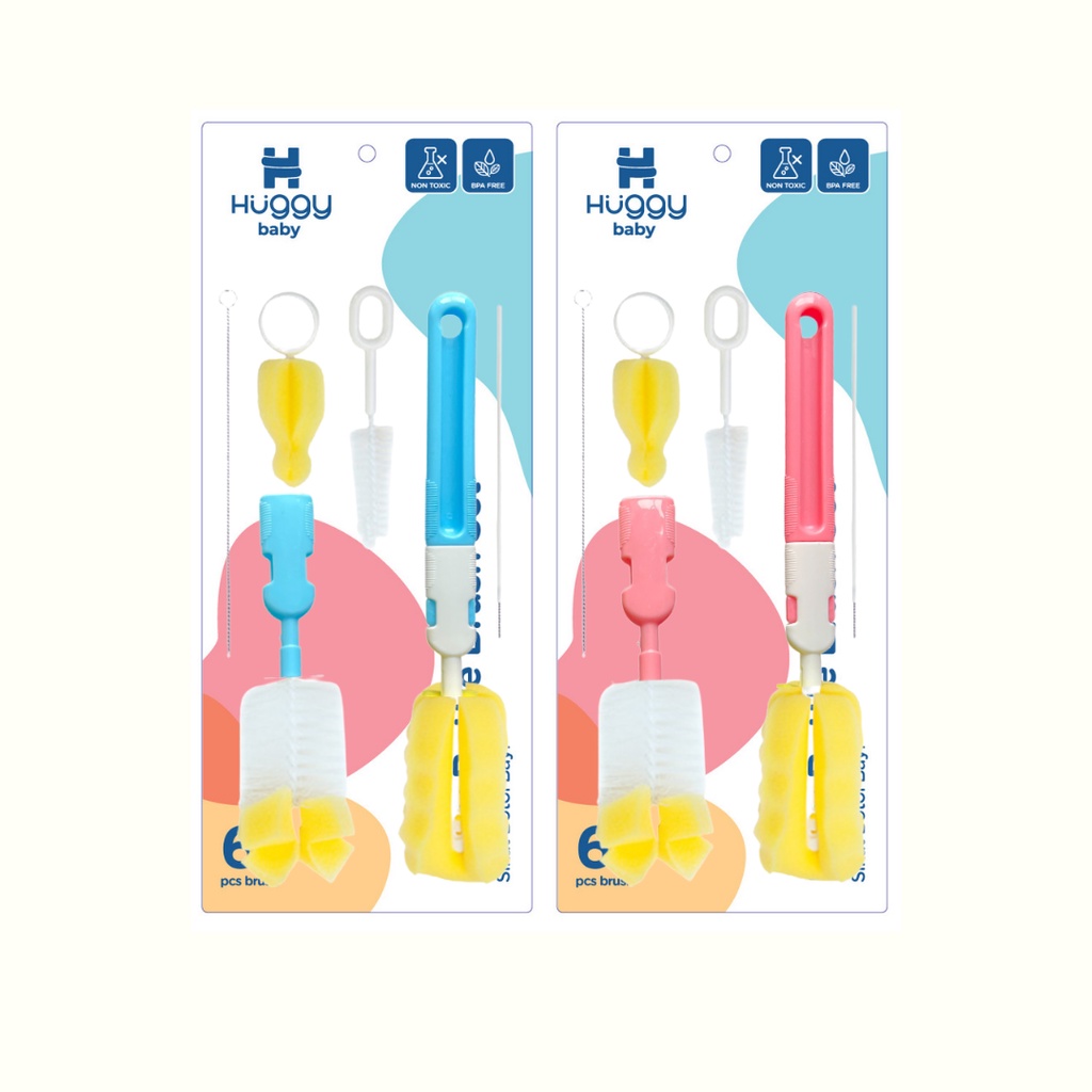 Huggy Baby BR002 6 in 1 Complete Set Bottle Brush Set Sikat Botol Susu