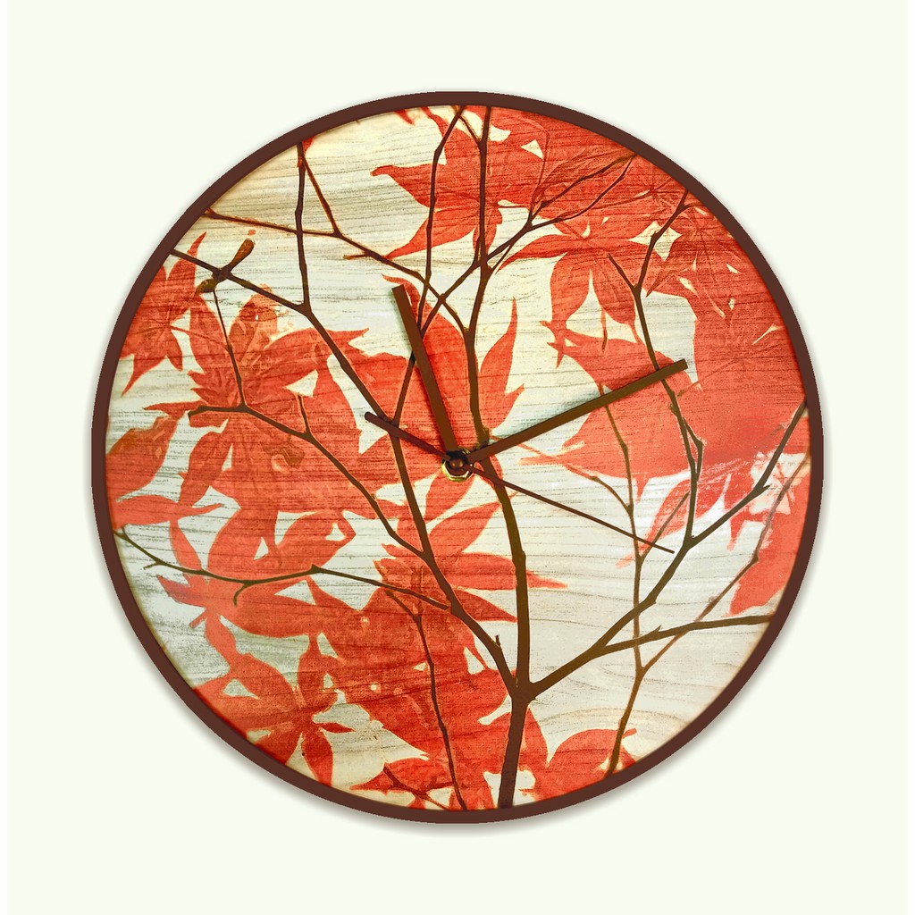 Jam Dinding  Orange Leaves Motif  Painting Design Wood 