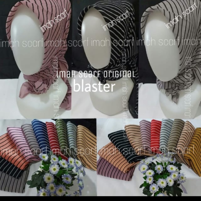 Imah scarf blaster segi empat stripe line garis ready stock hijab