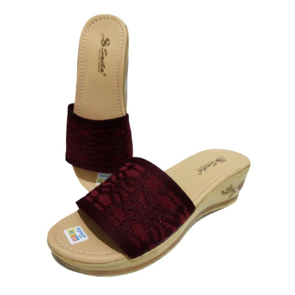 Sandal wanita wedges rajut motif bunga terbaru hak 5cm saila/sandal wanita wedges