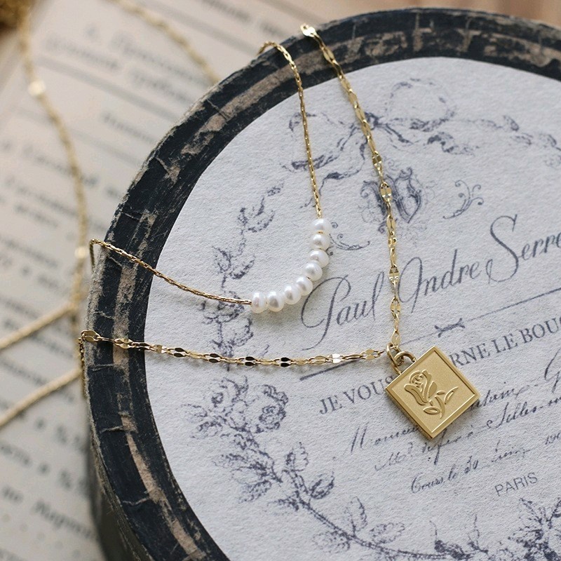 Kalung mutiara dan kalung liontin petak bunaga titanium anti karat