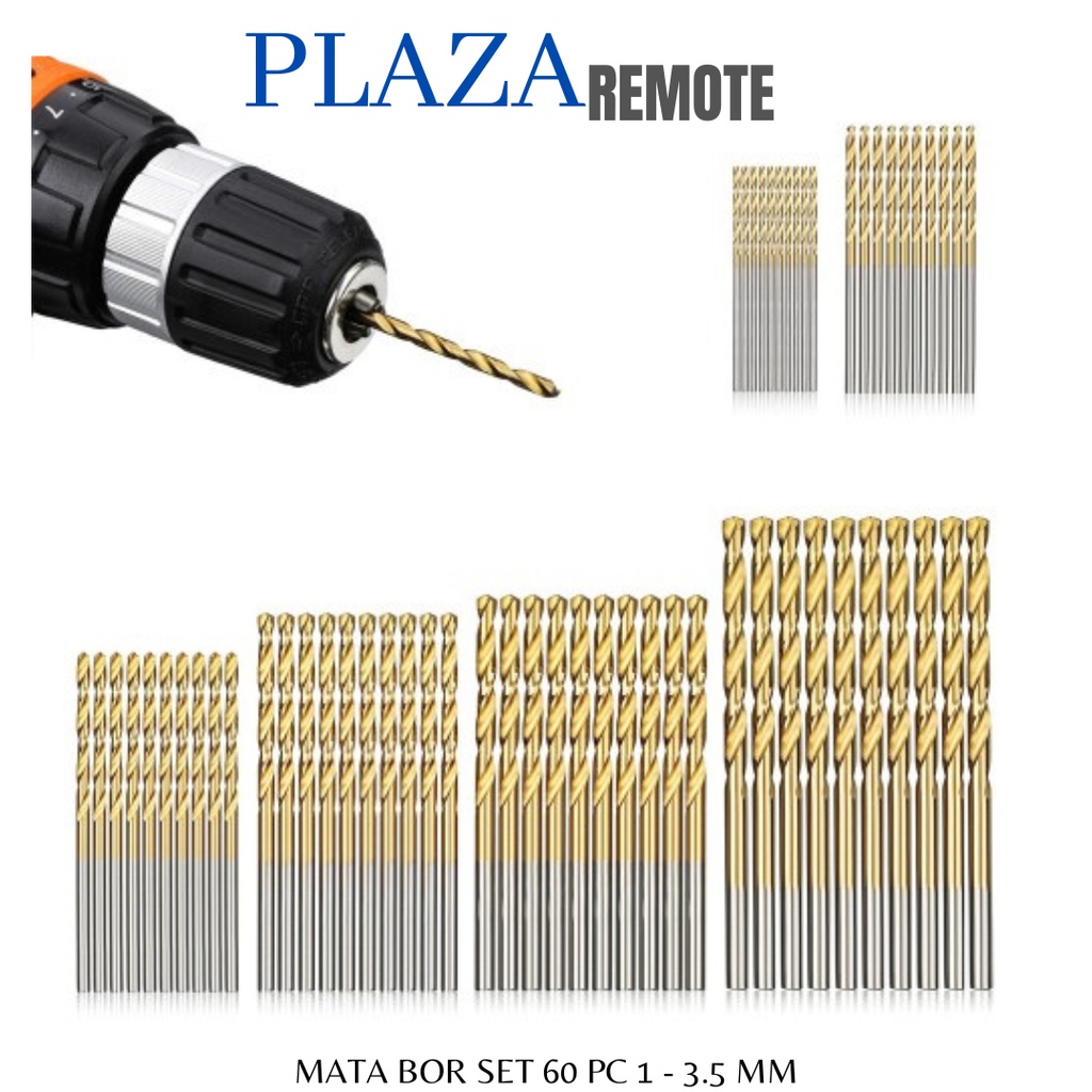 MATA BOR SET TITANIUM  ISI 60 PCS HSS KAYU PLASTIK PCB BESI ALUMUNIUM DLL 1 - 3.5 MM