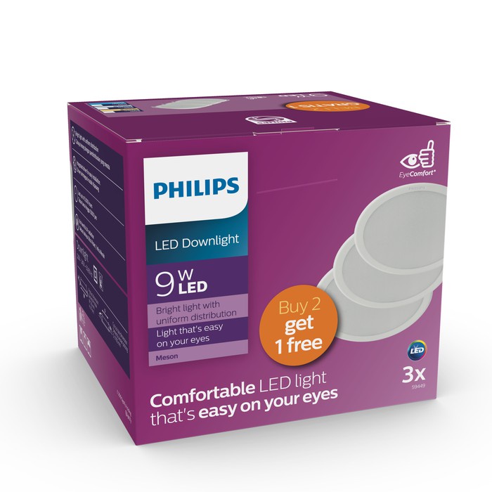 LAMPU DOWNLIGHT LED PHILIPS MESON 9W PAKET ISI 3PCS 2+1 PUTIH 59464