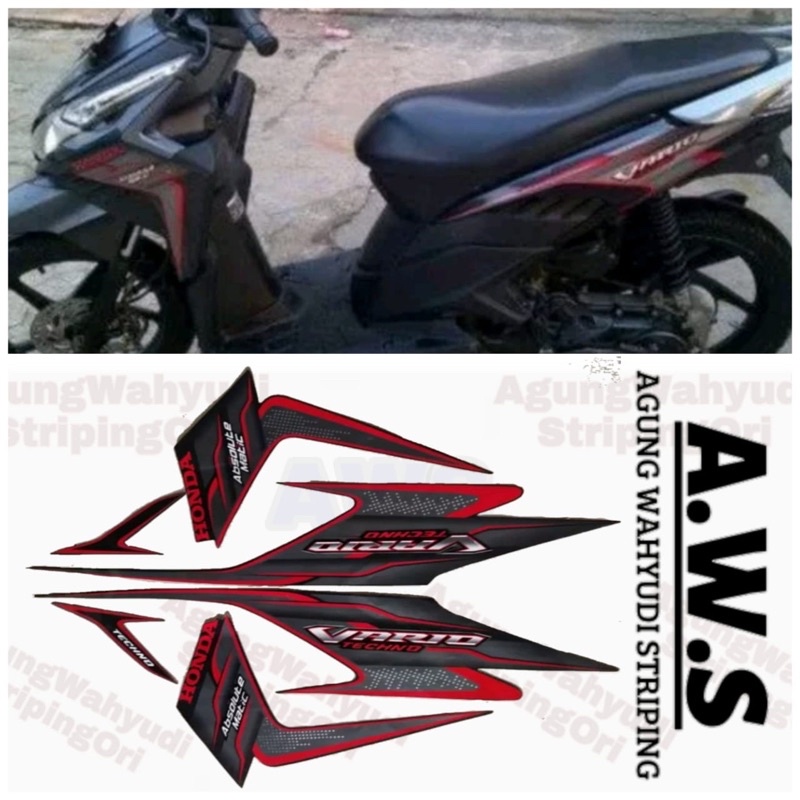 STRIPING MOTOR HONDA VARIO TECHNO 2010 HITAM MERAH STIKER STICKER LIS LES SEPEDA BODY BODI VARIASI M