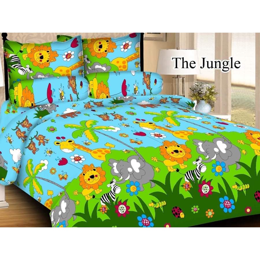 SPREI MOTIF KARTUN KEROPI SPONGEBOB HELLOKITTY KUDA PONI DORAEMON ANIMAL JUNGLE 3D BAHAN KATUN HALUS