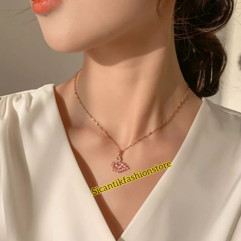 Kalung Titanium Liontin Angsa Fashion Wanita Terlaris Anti Karat Kalung Wanita Kekinian Mewah