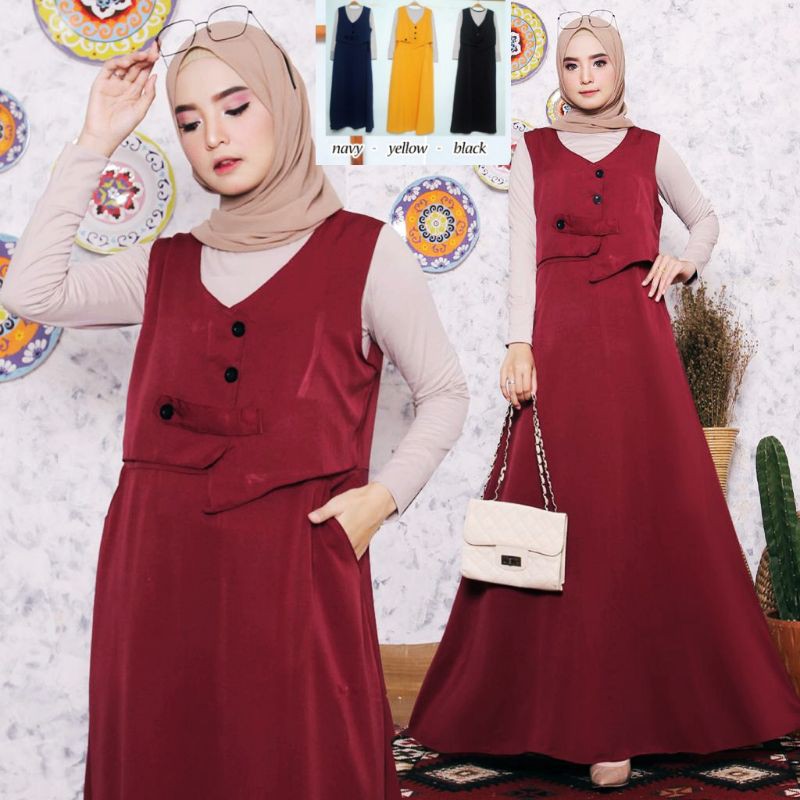 BAJU MAXI DRESS KATUN DELUXE SET DALAMAN KAOS JERSEY LENGAN PANJANG WANITA REMAJA DEWASA