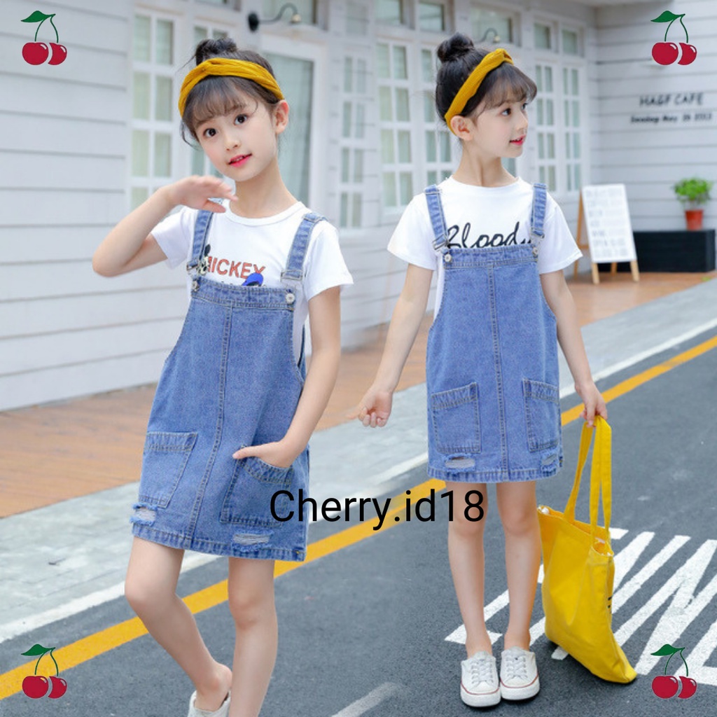 Cherry COD Overall Anak Perempuan Denim Sobek Import / Jumpsuit Anak Denim / Jumpsuit Denim Anak / Jumpsuit Anak Import / Baju Anak Perempuan  - JA05