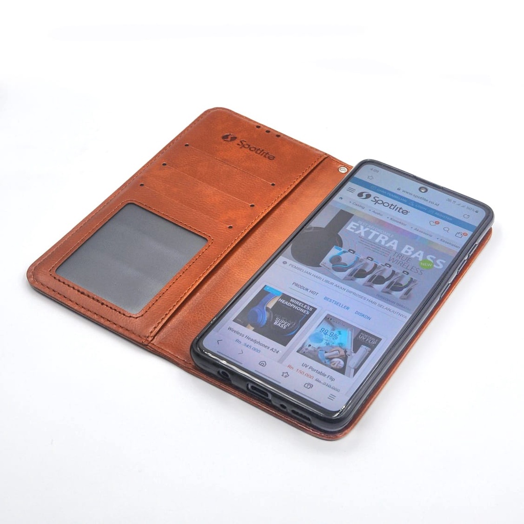 Infinix Note 10 Pro Leather Case Flip Cover Wallet Casing Dompet Kulit Slot Kartu