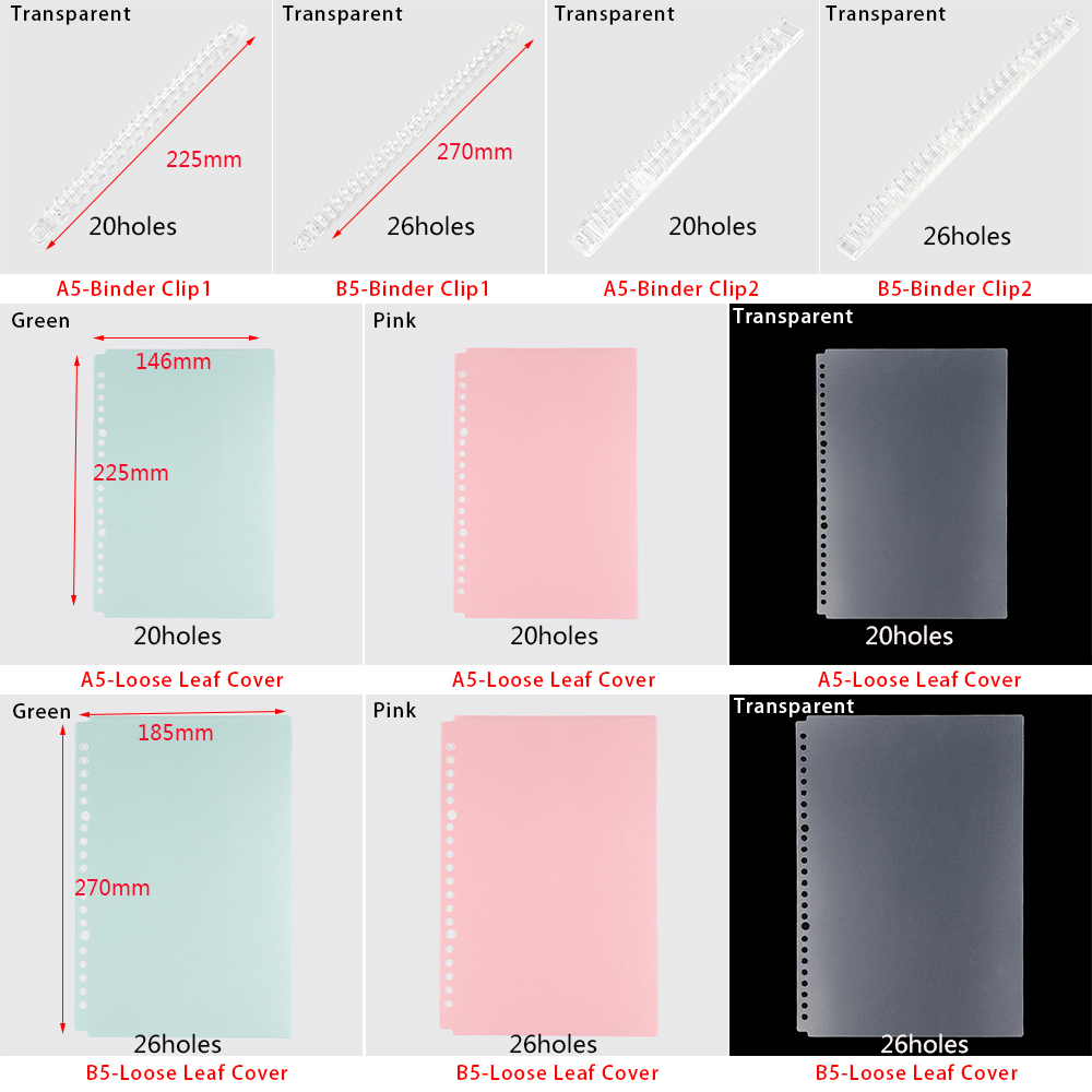 Wonderful Binder Loose Leaf Ukuran A5 / B5 20 / 26 Lubang Bahan Plastik Transparan