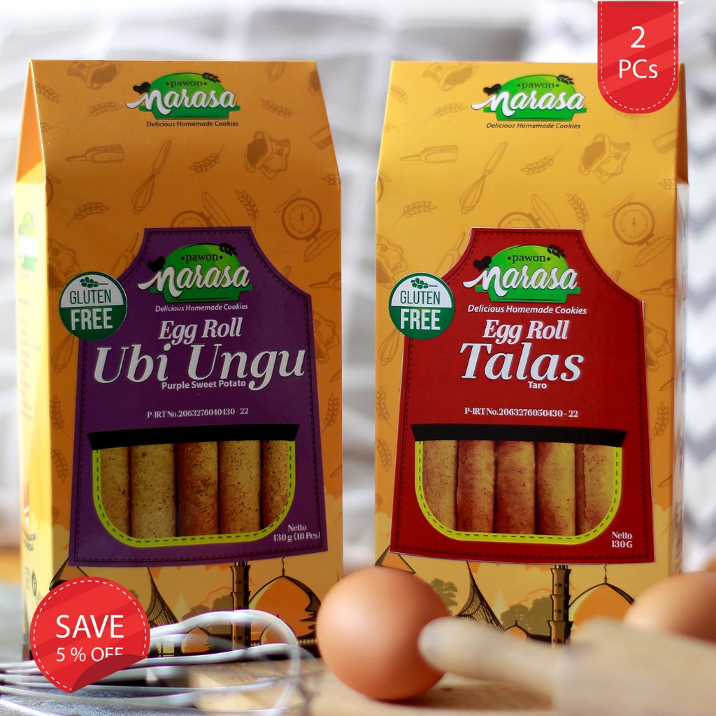 

Pawon Narasa - 2 PCs Biscuit Gluten Free Egg Roll Ubi Ungu & Talas (Dus)
