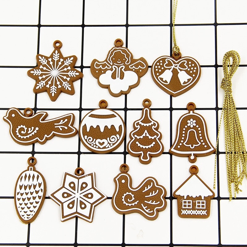 11pcs Ornamen Gantungan Kunci Bentuk Pohon Natal Bahan Polymer Clay Untuk Dekorasi