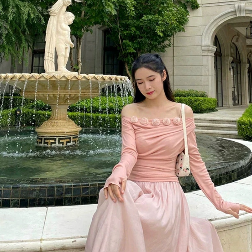 top sabrina rosemary asymmetric off shoulder import 5921 fb / pakaian wanita top blouse knit import