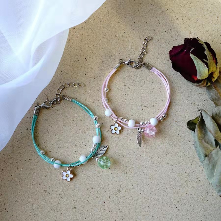 ED - GELANG TALI MODEL KOREA MOTIF DAUN & BUAH / GELANG TANGAN TALI KOREA BESTIE / BRACELET GELANG TANGAN COUPLE BESTIE-2