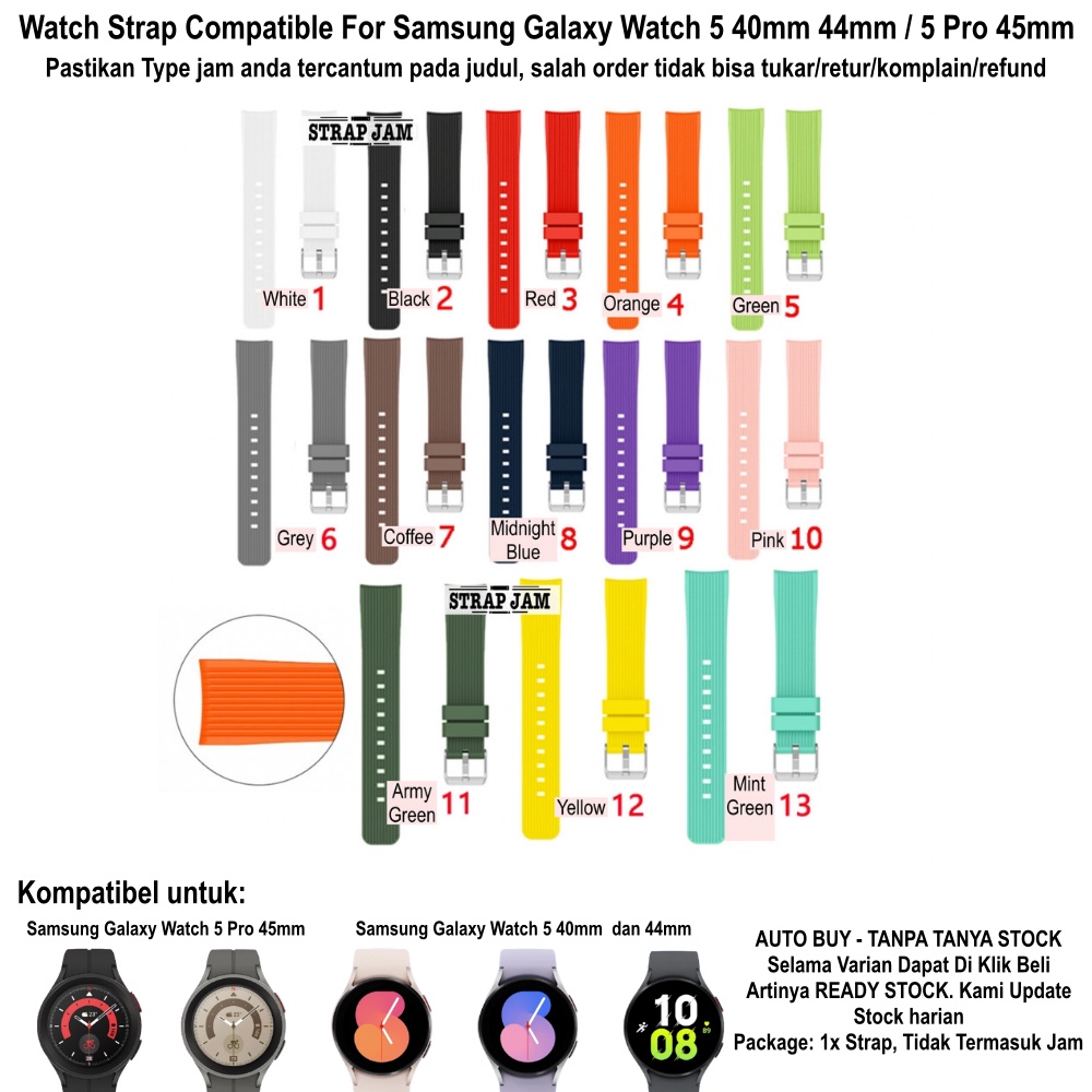 M42 Strap Samsung Galaxy Watch 5 40mm 44mm Pro 45mm - Tali Jam 20mm Rubber Silikon Texture Garis