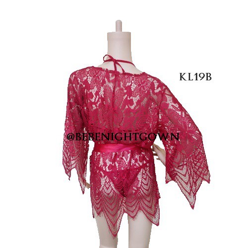 SET BAJU TIDUR KIMONO SEXY LINGERIE LACE BROKAT PREMIUM BRA+ CD MERAH KL19B