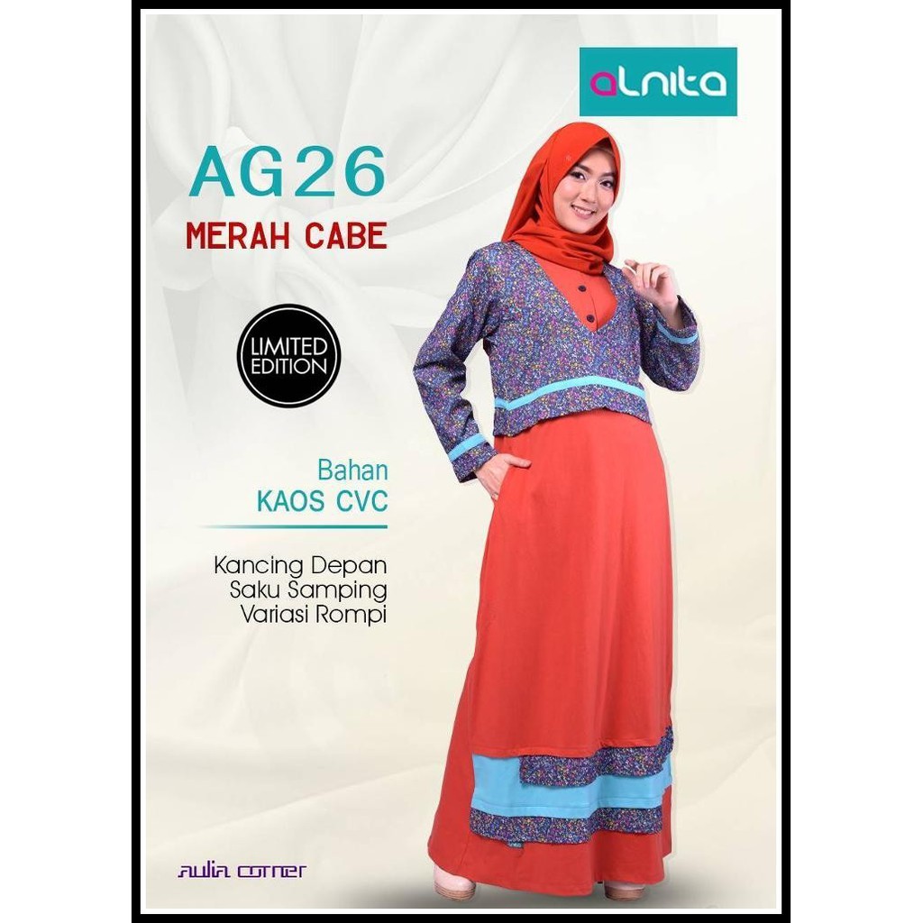 Busana Muslim Wanita Alnita AG 26 Merah Baju Wanita Terbaru Model Baju Muslim