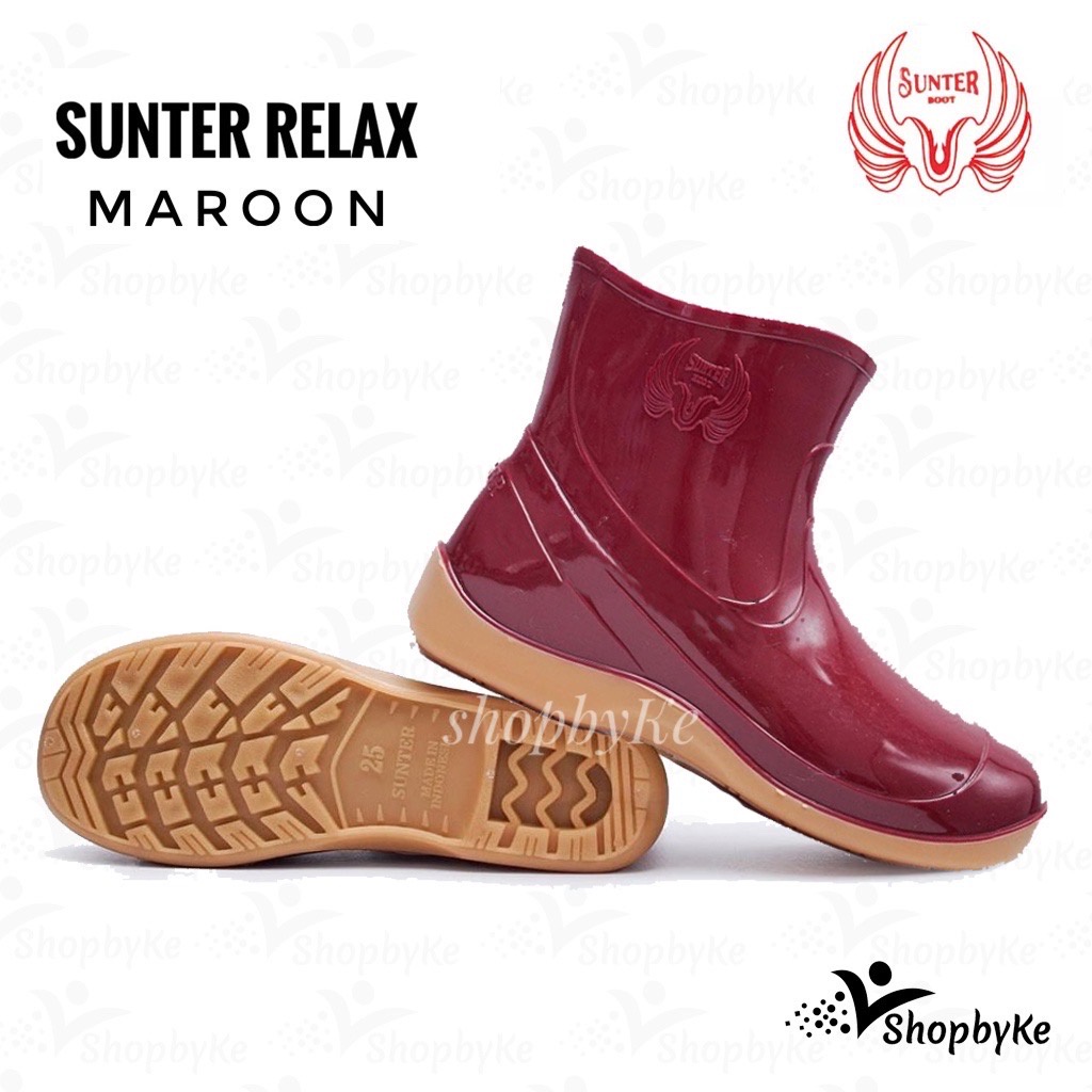Sepatu Boot Karet Pendek Sunter Relax Merah Maroon Glossy Mengkilap